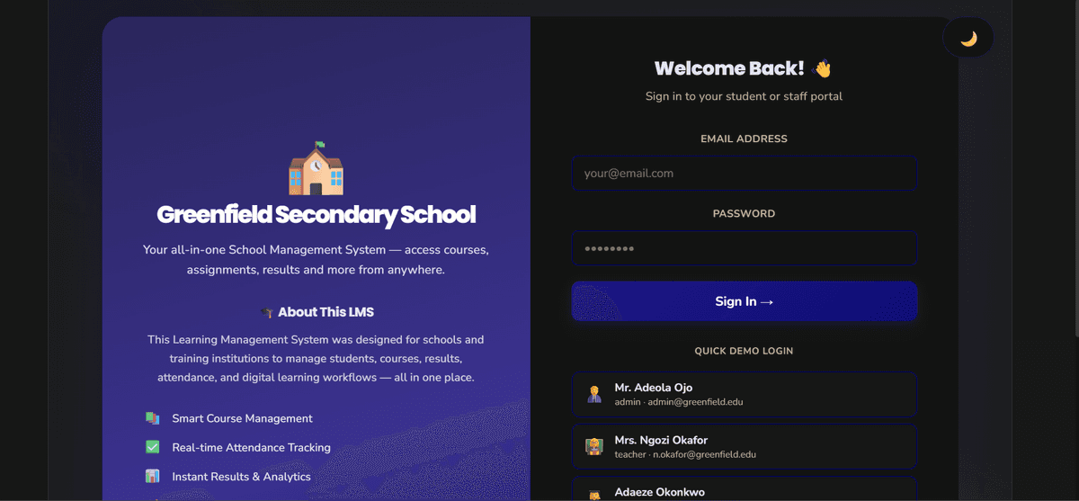 Greenfield Secondary School — LMS Demo