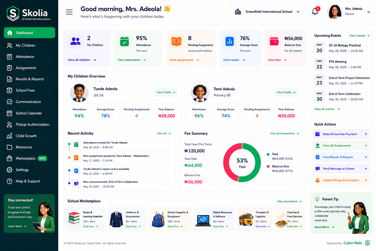 Skolia Parent Dashboard